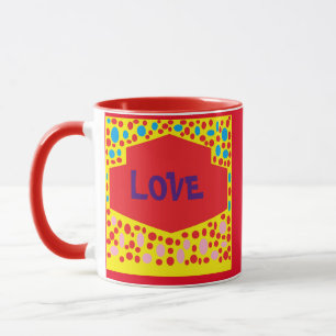 Taza Logo de Love birds en diseño de puntos rojos y ama
