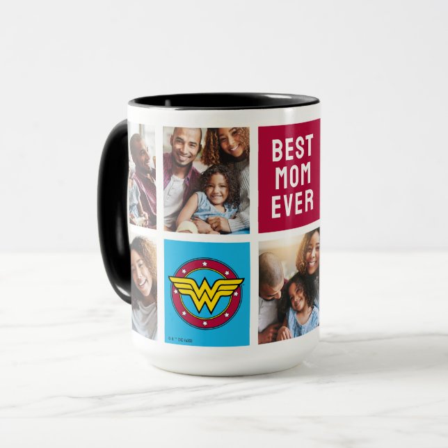 Taza Logo de Wonder Woman | Collage de fotos de mamá (Anverso izquierdo)