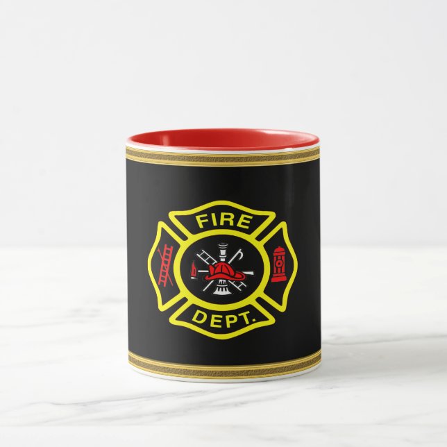 Taza Logo del Departamento de Bomberos Insignia Negra Y (Centro)
