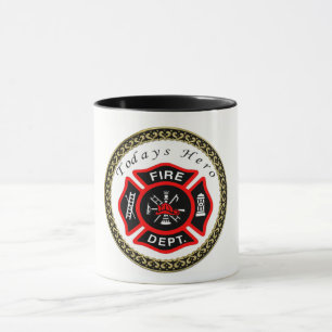 Taza Logo del Departamento de Incendios Negro y Rojo