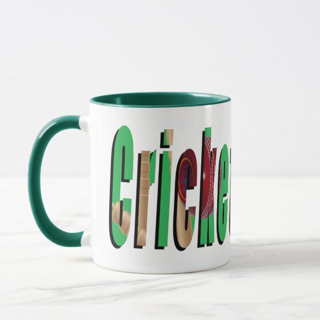 Taza Logo del juego de cricket, tazón de café Green Com (Izquierda)