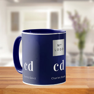 Taza Logo del negocio del nombre del monograma blanco a
