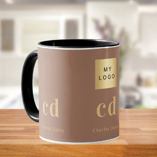 Taza Logo del negocio del nombre del monograma marrón d