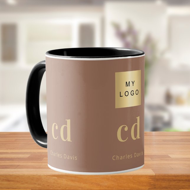 Taza Logo del negocio del nombre del monograma marrón d (Subido por el creador)