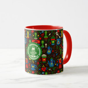 Taza Logotipo de café folk en patrón colorido de barist