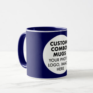 Taza Logotipo de foto de marco redondo azul marino Comb