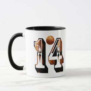 Taza Logotipo de imagen del número 14 de baloncesto,
