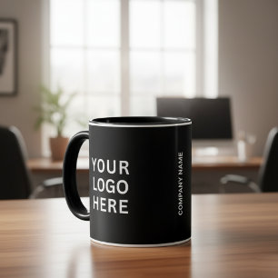 Taza Logotipo de la empresa White   Negro comercial per