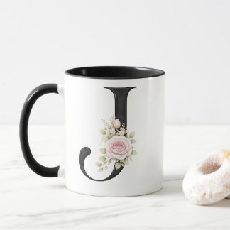 Taza Logotipo de monograma de letra J floral elegante