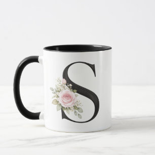 Taza Logotipo de Monograma de Letra S Floral Elegante
