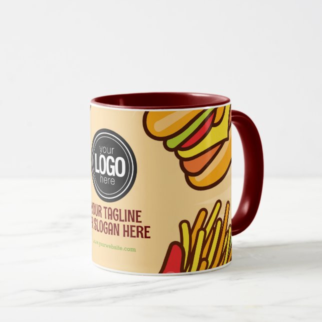 Taza Logotipo de negocio personalizado | Tema Hamburger (Anverso derecho)