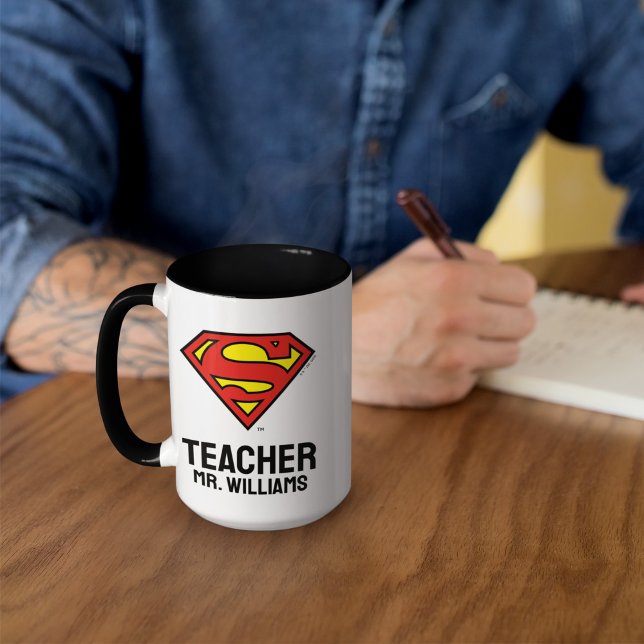 Taza Logotipo de Superman personalizado del profesor (Mug on desk)