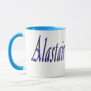 Taza Logotipo del nombre del alastaire azul,