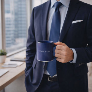 Taza Logotipo empresarial rectangular blanco azul marin