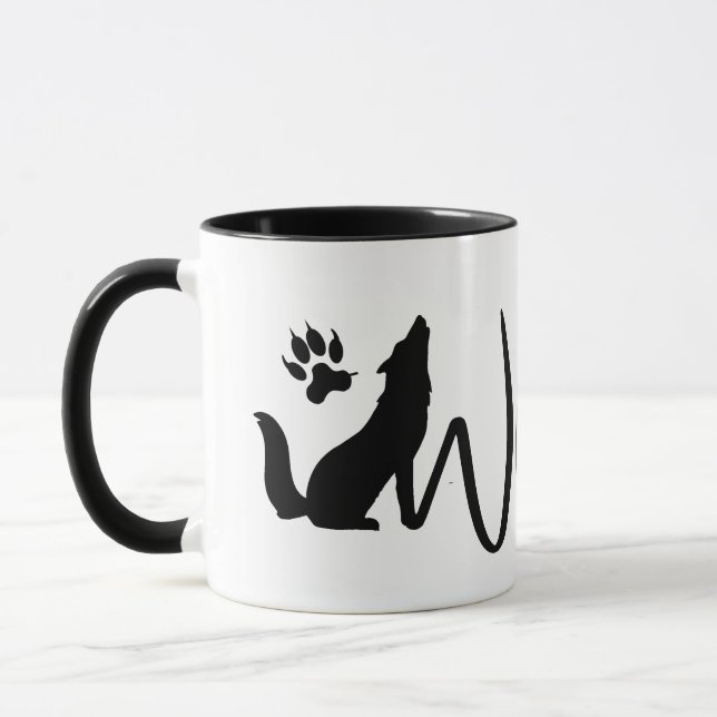 Taza Logotipo gráfico del texto del lobo (Izquierda)