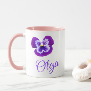 Taza Logotipo "Olga" Con Pansia Púrpura