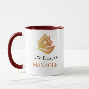Taza Logotipo personalizado blanco y dorado de bienes r