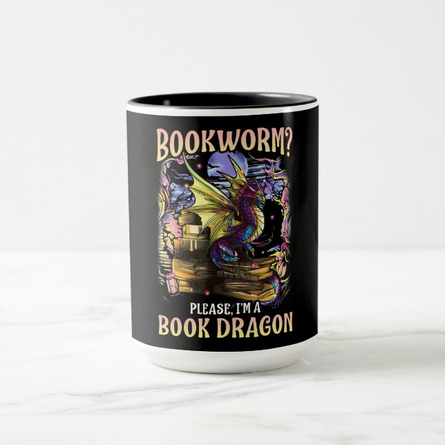 Taza lombriz de libros, por favor, soy un dragón de lib (Centro)