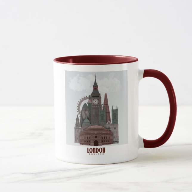 Taza Londres en nubes rojas y verdes (Derecha)