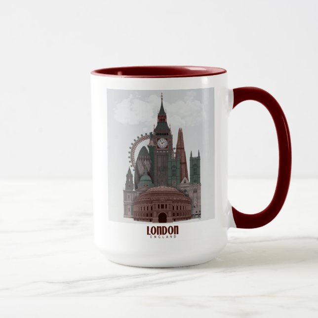 Taza Londres en nubes rojas y verdes (Derecha)
