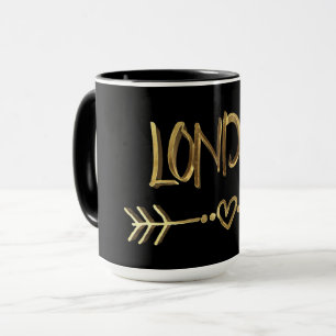 Taza Londres Reino Unido Ama la tipografía de oro negro