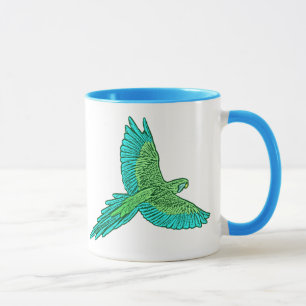 Taza Loro en vuelo, Lime Green y Turquesa