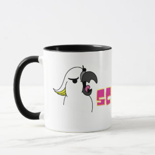 Taza Loro gritando con texto rosado