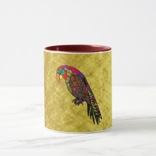 Taza loros de oro azul rojo amarillo
