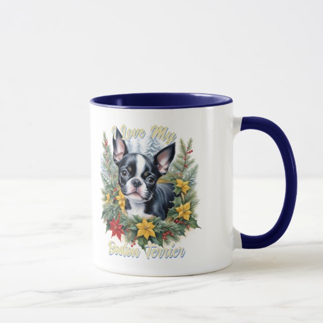 Taza Los amantes del perro adorables tema del invierno  (Derecha)