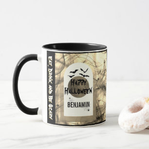 Taza Los blancos negros comen una bebida y tengan miedo