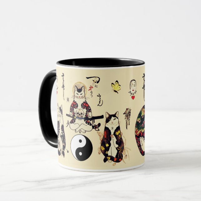 TAZA LOS GATOS SAMURAÍES EN EL ESQUÍ, SKELETON, TATOOS  (Anverso izquierdo)