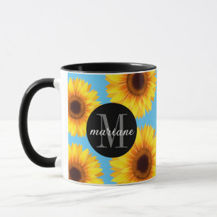 Taza Los girasoles amarillos agregan tu nombre y el azu