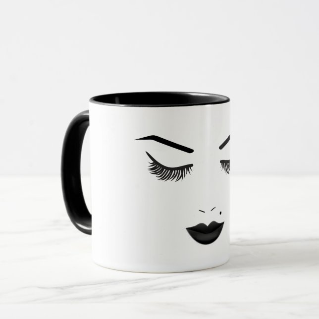Taza Los labios negros maquillan cara cejas tiñen de be (Anverso izquierdo)