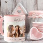 Taza Los mejores amigos para siempre los nombres de las<br><div class="desc">Un regalo para tu(s) mejor(s) amigo(s) para el favor del cumpleaños,  Navidades o un evento especial. Texto gris: Best Friends Forever,  escrito con un guión de moda a mano. Personaliza y usa tu propia foto y nombres. Un fondo color oro rosa,  rosa y ruidoso.</div>