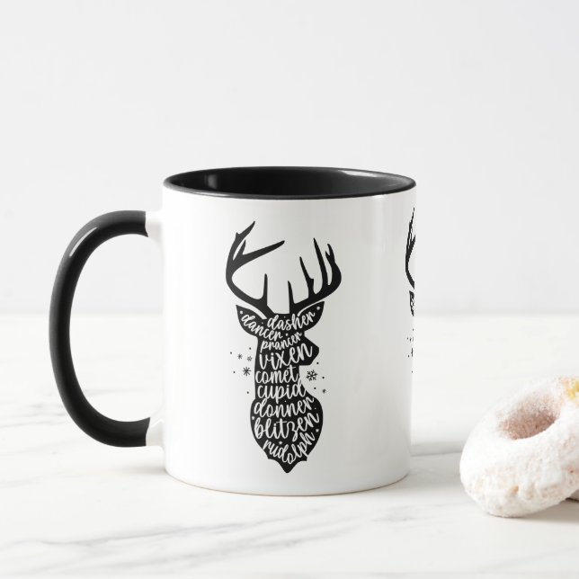Taza Los Navidades de Santa María, renos, negros y blan (Con donut)