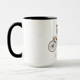 Taza Los pares cariñosos en una bicicleta en tándem