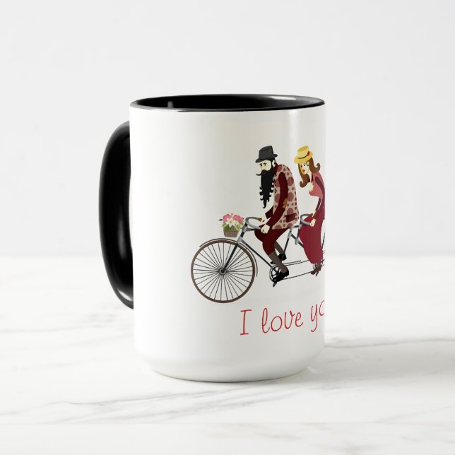 Taza Los pares cariñosos en una bicicleta en tándem (Anverso izquierdo)