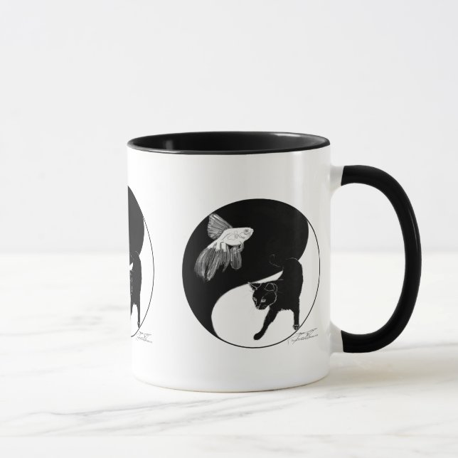 Taza Los pescados y gato de YinYang - asalte con 3 (Derecha)