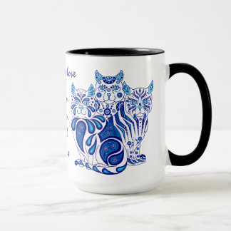 Taza Los remiendos de Delft del gatito del gato/las