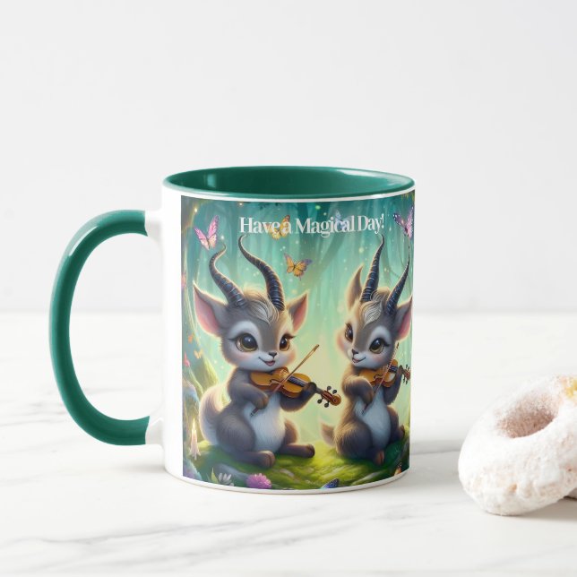 Taza Los salvajes saolas juegan violas en un bosque mág (Con donut)