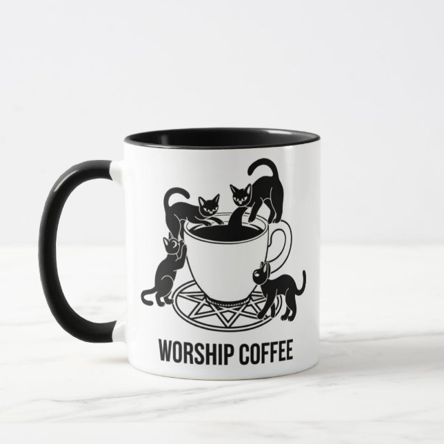 Taza Los sombríos gatos del Señor adoran el café, adora (Izquierda)