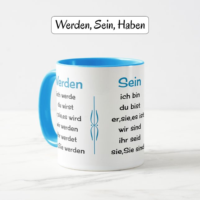 Taza Los verbos alemanes enseñan a aprender (Light blue color, combo mug)