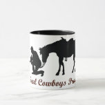 Taza Los verdaderos pollos de oro<br><div class="desc">Vaquero arrodillado en la cruz "Real Cowboys Pray"</div>