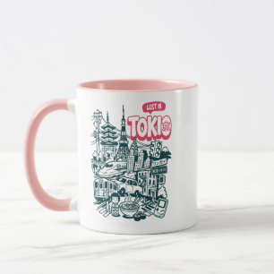 Taza Lost in Tokyo Retro Doodle Travel