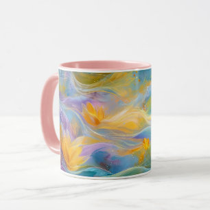 Taza Loto Dorado Abstracto Flores Flotantes
