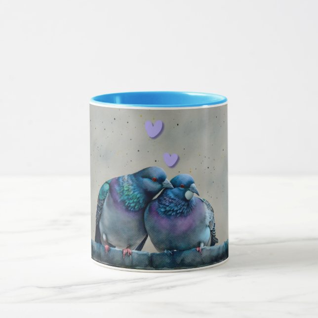 Taza Love Birds Pigeon Bird Art Cup Mug (Centro)