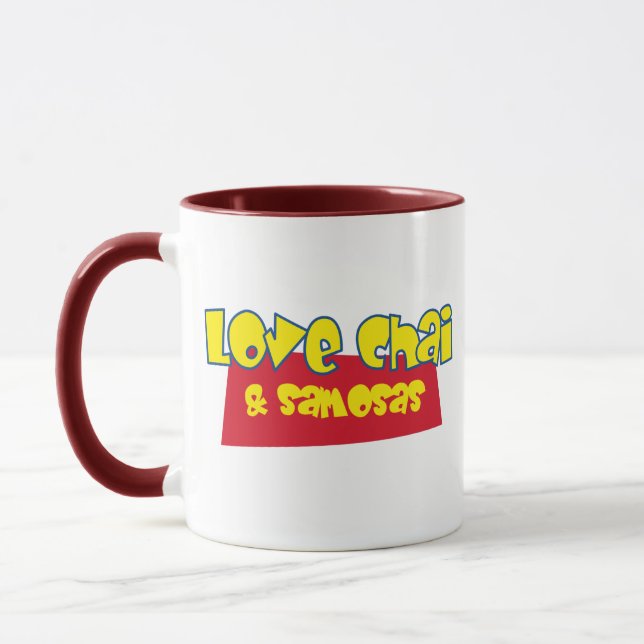 Taza Love Chai y Samosas Funny Chai Café indio de té (Izquierda)