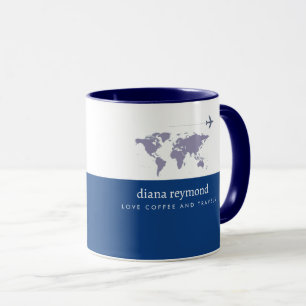 Taza Love Coffee and Travels I plano & world map