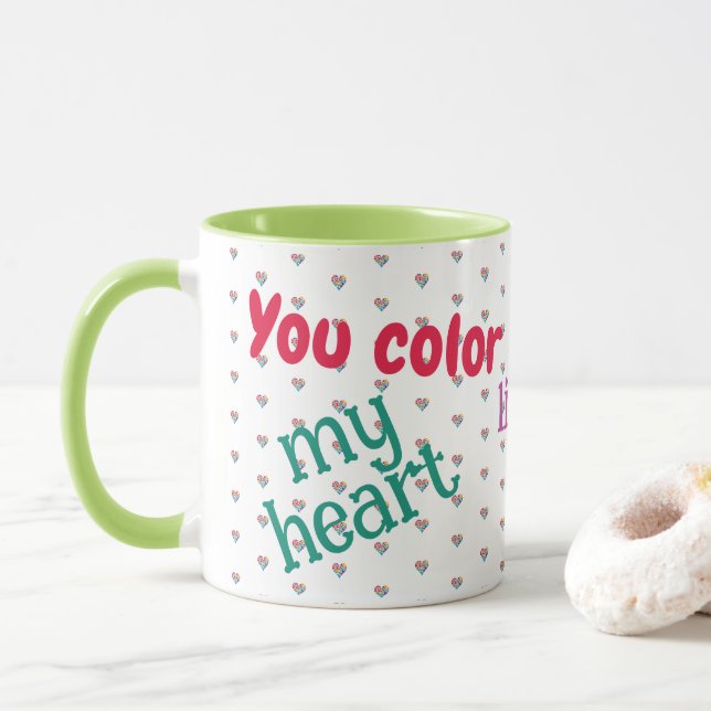 Taza Love, Friendship, Rainbow Hearts, Colorful Mug (Con donut)