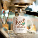 Taza Love Is Brewing Bridal Shower Romantic Heart<br><div class="desc">Make your bridal shower celebration extra sweet with these Love Is Brewing bridal shower coffee mug gifts ideas for bride to be or guest. Designed with cozy coffee cup illustrations and romantic calligraphy, gifts. Ideal for coffee themed bridal shower party favors, thank you, and appreciation, guests for celebrating the bride-to-be....</div>